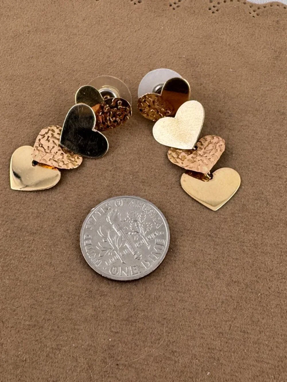 Tri color 14Karat Gold Heart Drop Post Earrings